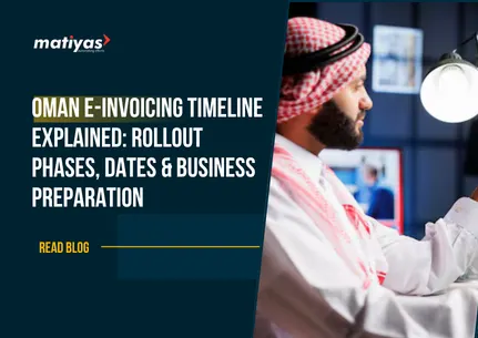 Business professional reviewing the Oman e-Invoicing rollout timeline, implementation phases, and compliance dashboard on a computer.